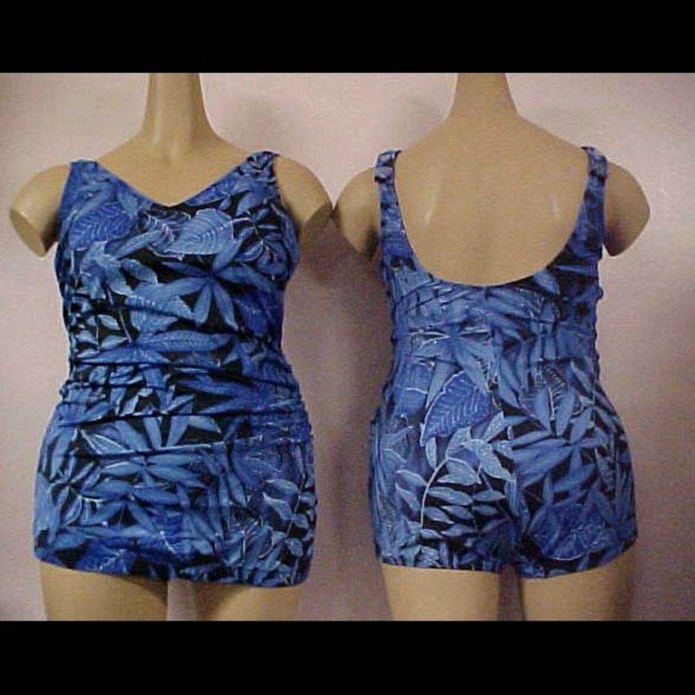 20W 22W 26W sheath blue black palm frond swimwear